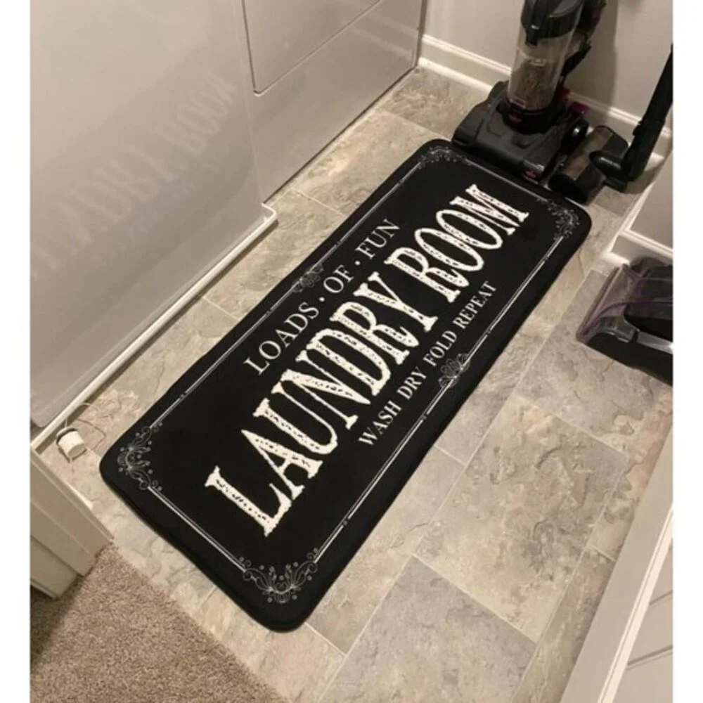 Non Slip Laundry Runner Rug Farmhouse Mat for Bathroom Black, 20 X 47